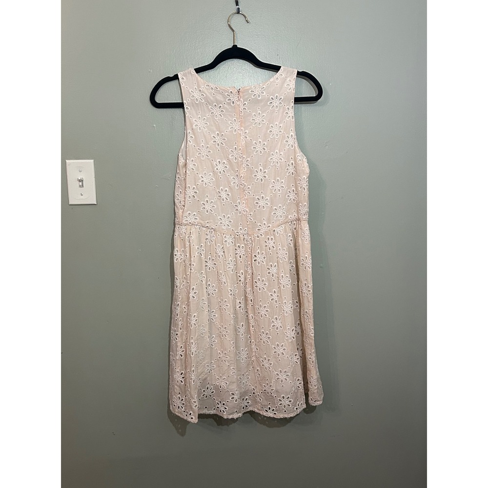 LOFT Light Pink Eyelet Cotton Silk Dress Womens 6 Floral Sleeveless Summer - Picture 3 of 8